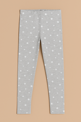 (Ages 7-9)Girl Heather Grey Star Print Cotton Jersey Tights